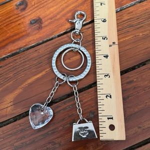 MC Silver Keychain with Handbag, Heart & Gemstones